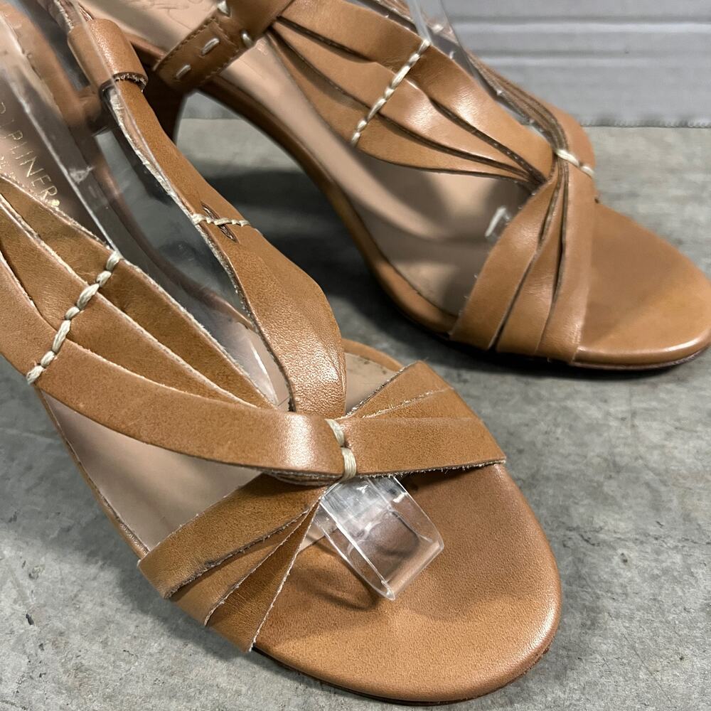 Donald J. Pliner (8) Y2K Tavish Tan Leather Strappy Stack Wood Heel Sandal Shoes - Picture 8 of 14